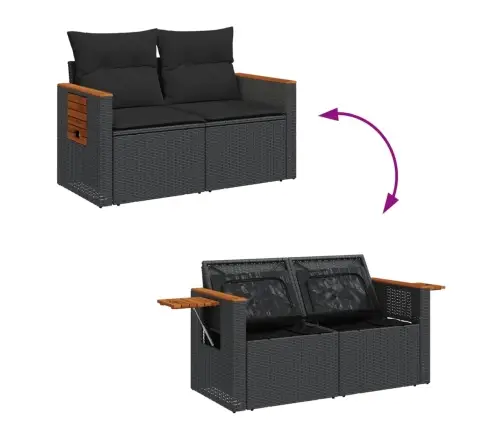 Divvietīgs Dārza Dīvāns Ar Matračiem, Melna Pe Rotangpalma Vidaxl