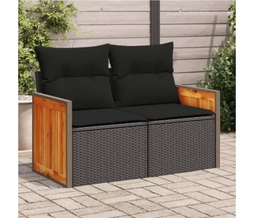 Divvietīgs Dārza Dīvāns Ar Matračiem, Melna Pe Rotangpalma Vidaxl