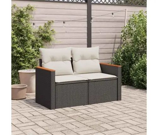 Dvivietė Sodo Sofa Su Pagalvėlėmis, Juodos Spalvos, Poliratanas