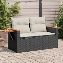 Dvivietė Sodo Sofa Su Pagalvėlėmis, Juodos Spalvos, Poliratanas