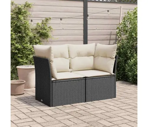 Dvivietė Sodo Sofa Su Pagalvėlėmis, Juodos Spalvos, Poliratanas