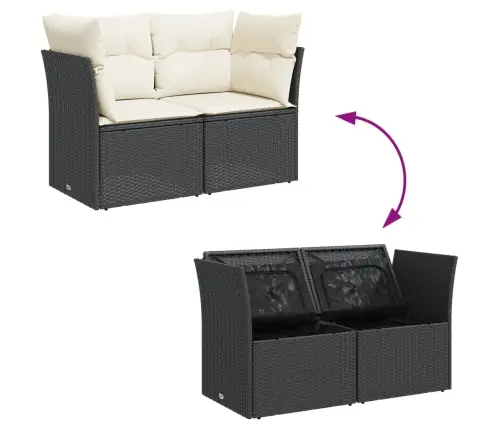 Dvivietė Sodo Sofa Su Pagalvėlėmis, Juodos Spalvos, Poliratanas