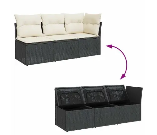 Trīsvietīgs Dārza Dīvāns Ar Matračiem, Melna Pe Rotangpalma Vidaxl