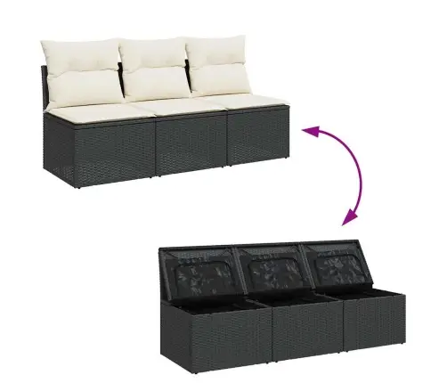 Trīsvietīgs Dārza Dīvāns Ar Matračiem, Melna Pe Rotangpalma Vidaxl