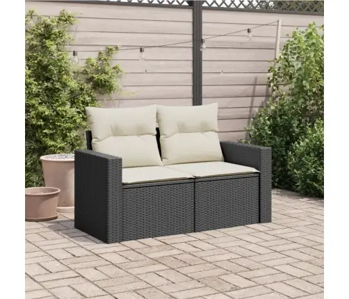 Dvivietė Sodo Sofa Su Pagalvėlėmis, Juodos Spalvos, Poliratanas Dvivietė Sodo Sofa Su Pagalvėlėmis, Juodos Spalvos, Poliratanas