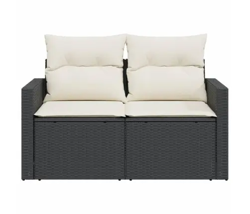 Dvivietė Sodo Sofa Su Pagalvėlėmis, Juodos Spalvos, Poliratanas Dvivietė Sodo Sofa Su Pagalvėlėmis, Juodos Spalvos, Poliratanas