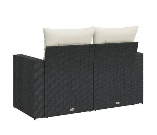 Dvivietė Sodo Sofa Su Pagalvėlėmis, Juodos Spalvos, Poliratanas Dvivietė Sodo Sofa Su Pagalvėlėmis, Juodos Spalvos, Poliratanas