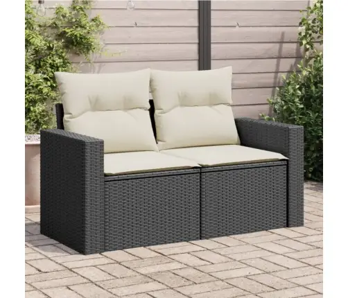 Dvivietė Sodo Sofa Su Pagalvėlėmis, Juodos Spalvos, Poliratanas Dvivietė Sodo Sofa Su Pagalvėlėmis, Juodos Spalvos, Poliratanas