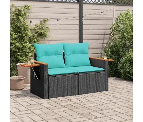 Dārza Dīvāns Ar Spilveniem, Divvietīgs, Melns, Polietilēna Rotangpalma Vidaxl