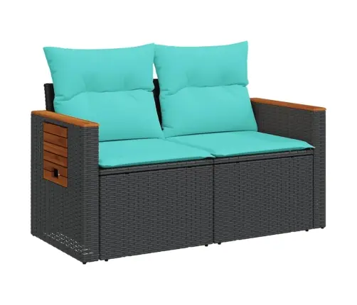 Dārza Dīvāns Ar Spilveniem, Divvietīgs, Melns, Polietilēna Rotangpalma Vidaxl