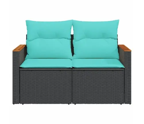 Dārza Dīvāns Ar Spilveniem, Divvietīgs, Melns, Polietilēna Rotangpalma Vidaxl