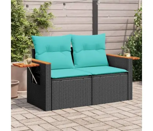 Dārza Dīvāns Ar Spilveniem, Divvietīgs, Melns, Polietilēna Rotangpalma Vidaxl