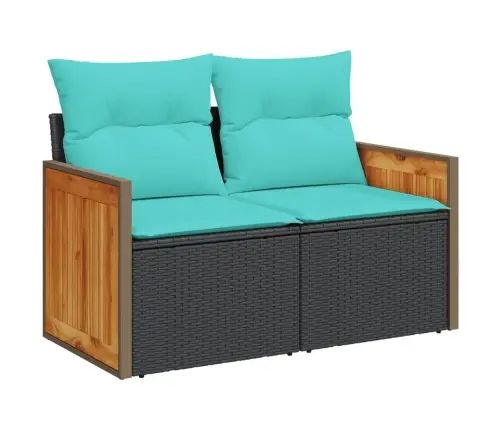 Sodo Sofa Su Pagalvėlėmis, Dvivietė, Juoda, Polirotangas