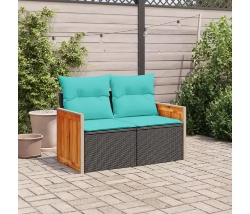 Sodo Sofa Su Pagalvėlėmis, Dvivietė, Juoda, Polirotangas