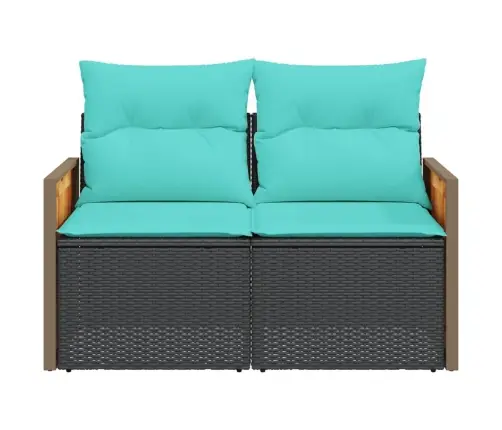 Sodo Sofa Su Pagalvėlėmis, Dvivietė, Juoda, Polirotangas