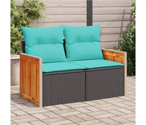 Sodo Sofa Su Pagalvėlėmis, Dvivietė, Juoda, Polirotangas