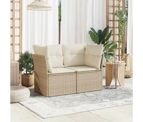 Dvivietė Sodo Sofa Su Pagalvėlėmis, Smėlio Spalvos, Poliratanas