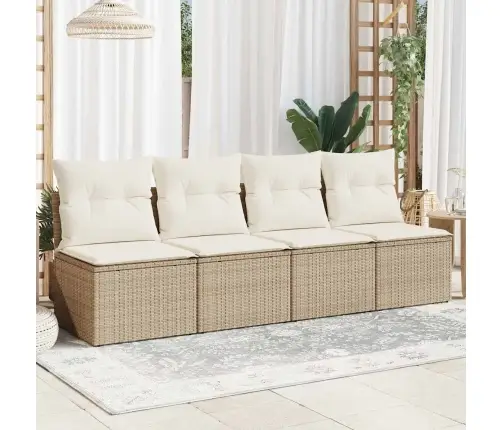 Četrvietīgs Dārza Dīvāns Ar Matračiem, Bēša Pe Rotangpalma Vidaxl