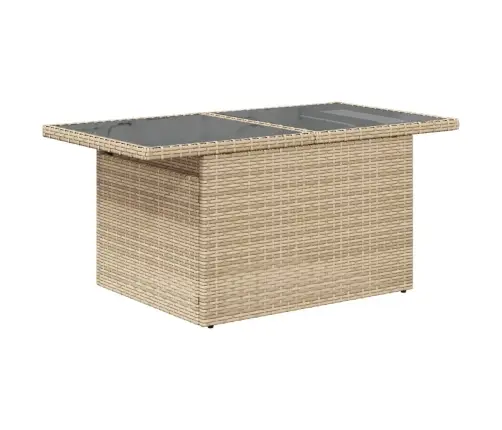 Dārza Galds Ar Stikla Virsmu, 100X55X73Cm, Bēša Pe Rotangpalma Vidaxl