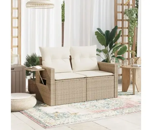 Divvietīgs Dārza Dīvāns Ar Matračiem, Bēša Pe Rotangpalma Vidaxl