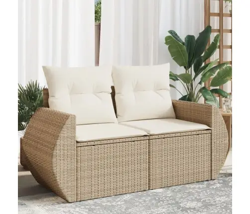 Divvietīgs Dārza Dīvāns Ar Matračiem, Bēša Pe Rotangpalma Vidaxl