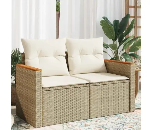 Divvietīgs Dārza Dīvāns Ar Matračiem, Bēša Pe Rotangpalma Vidaxl