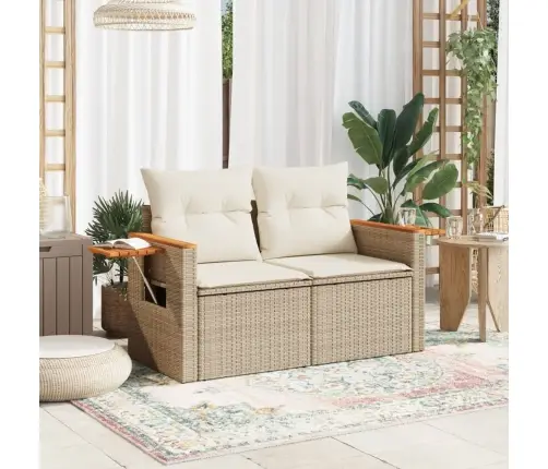 Divvietīgs Dārza Dīvāns Ar Matračiem, Bēša Pe Rotangpalma Vidaxl