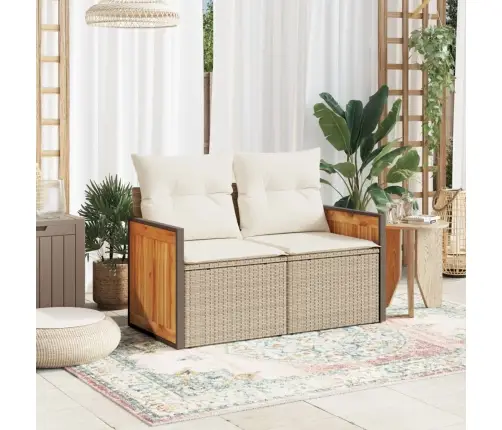 Divvietīgs Dārza Dīvāns Ar Matračiem, Bēša Pe Rotangpalma Vidaxl