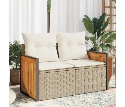 Divvietīgs Dārza Dīvāns Ar Matračiem, Bēša Pe Rotangpalma Vidaxl