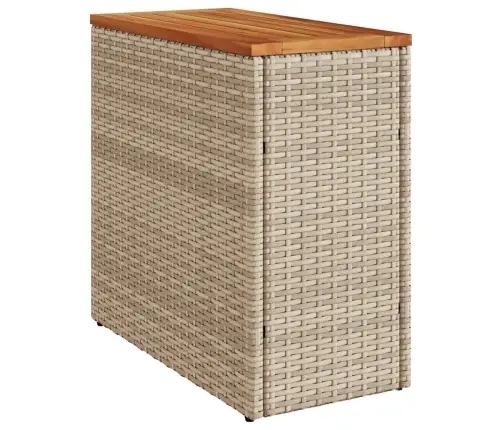 Dārza Galds Ar Koka Virsmu, 58X27,5X55 Cm, Bēša Pe Rotangpalma Vidaxl
