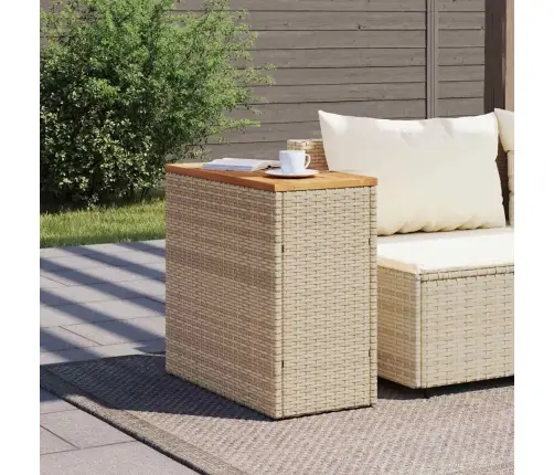 Dārza Galds Ar Koka Virsmu, 58X27,5X55 Cm, Bēša Pe Rotangpalma Vidaxl