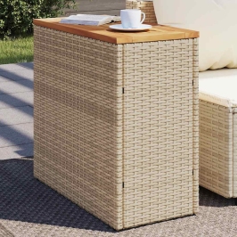 Dārza Galds Ar Koka Virsmu, 58X27,5X55 Cm, Bēša Pe Rotangpalma Vidaxl