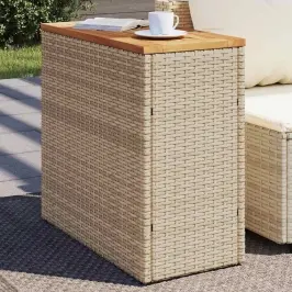 Dārza Galds Ar Koka Virsmu, 58X27,5X55 Cm, Bēša Pe Rotangpalma Vidaxl