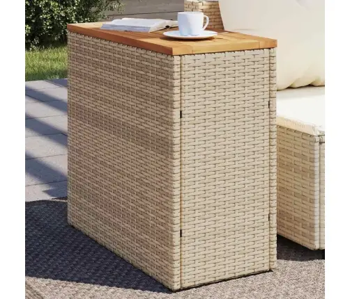 Dārza Galds Ar Koka Virsmu, 58X27,5X55 Cm, Bēša Pe Rotangpalma Vidaxl