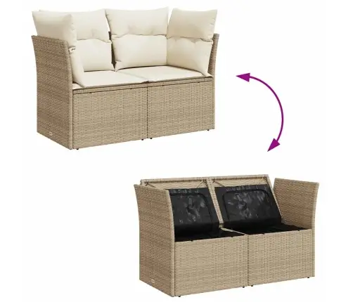 Divvietīgs Dārza Dīvāns Ar Matračiem, Bēša Pe Rotangpalma Vidaxl