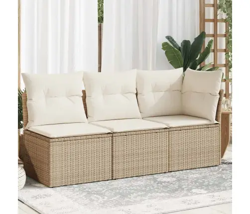 Trīsvietīgs Dārza Dīvāns Ar Matračiem, Bēša Pe Rotangpalma Vidaxl