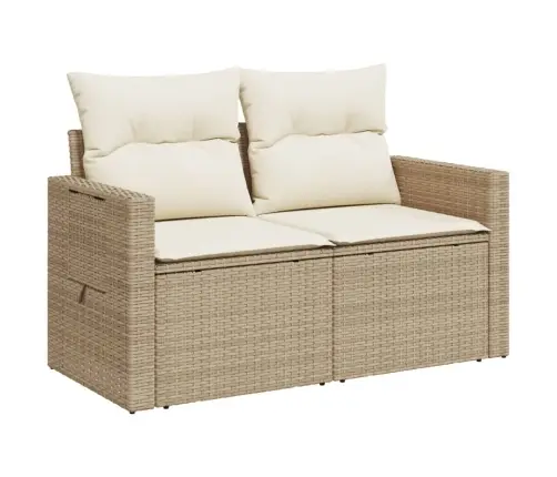 Divvietīgs Dārza Dīvāns Ar Matračiem, Bēša Pe Rotangpalma Vidaxl