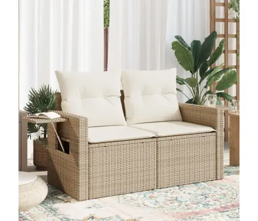 Divvietīgs Dārza Dīvāns Ar Matračiem, Bēša Pe Rotangpalma Vidaxl