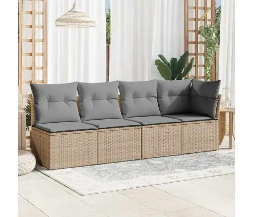 Četrvietīgs Dārza Dīvāns Ar Matračiem, Bēša Pe Rotangpalma Vidaxl