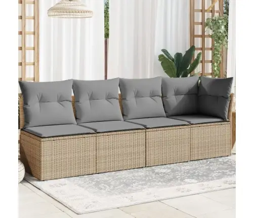 Četrvietīgs Dārza Dīvāns Ar Matračiem, Bēša Pe Rotangpalma Vidaxl