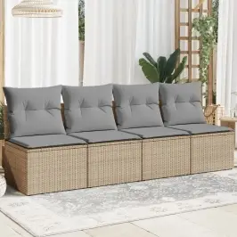 Keturvietė Sodo Sofa Su Pagalvėlėmis, Smėlio, Poliratanas