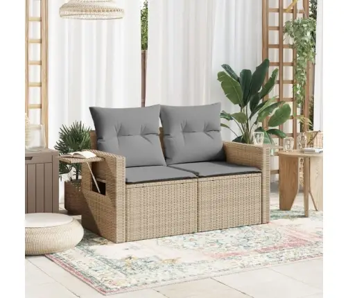 Dvivietė Sodo Sofa Su Pagalvėlėmis, Smėlio Spalvos, Poliratanas