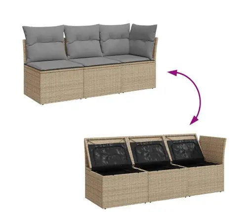 Trivietė Sodo Sofa Su Pagalvėlėmis, Smėlio Spalvos, Poliratanas Trivietė Sodo Sofa Su Pagalvėlėmis, Smėlio Spalvos, Poliratanas