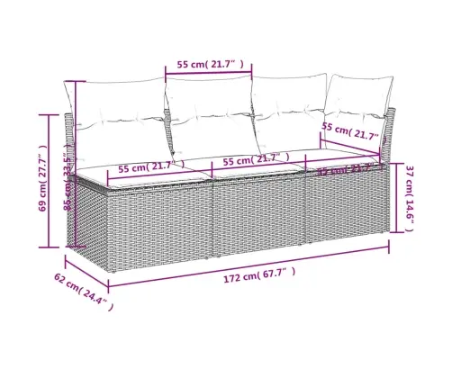 Trivietė Sodo Sofa Su Pagalvėlėmis, Smėlio Spalvos, Poliratanas Trivietė Sodo Sofa Su Pagalvėlėmis, Smėlio Spalvos, Poliratanas