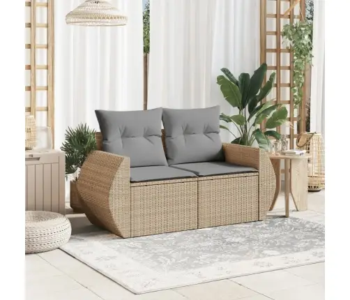 Divvietīgs Dārza Dīvāns Ar Matračiem, Bēša Pe Rotangpalma Vidaxl