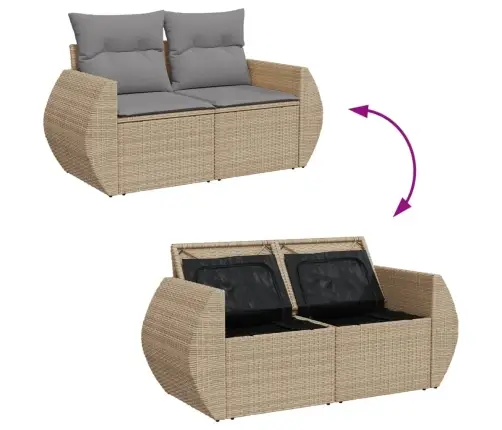 Divvietīgs Dārza Dīvāns Ar Matračiem, Bēša Pe Rotangpalma Vidaxl