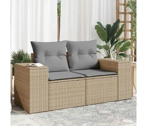 Dvivietė Sodo Sofa Su Pagalvėlėmis, Smėlio Spalvos, Poliratanas