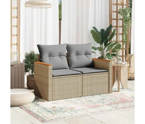 Divvietīgs Dārza Dīvāns Ar Matračiem, Bēša Pe Rotangpalma Vidaxl