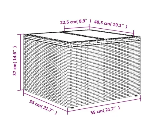 Dārza Galds Ar Stikla Virsmu, 55X55X37Cm, Pelēka Pe Rotangpalma Vidaxl
