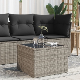 Dārza Galds Ar Stikla Virsmu, 55X55X37Cm, Pelēka Pe Rotangpalma Vidaxl
